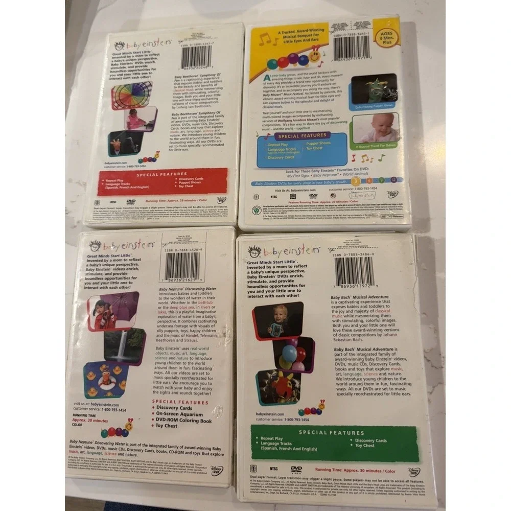 Baby Einstein 4 Disc DVD Lot‎ Early Learning Music Water Educational Infant Kids